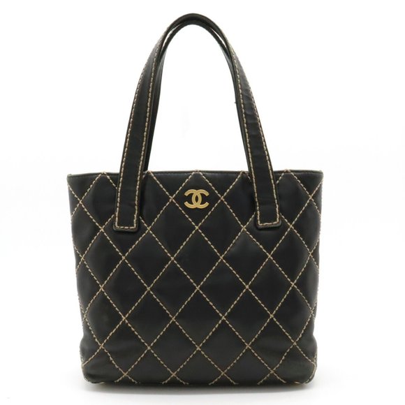 CHANEL Handbags - CHANEL Wild Stitch Coco Mark Tote Bag Handbag Leather Black A18126